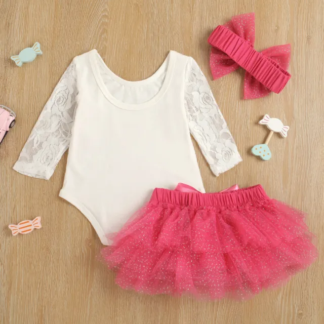 Newborn Baby Girl 1st Birthday Floral Romper Tutu Skirt Headband 3PC Sets Outfit 2