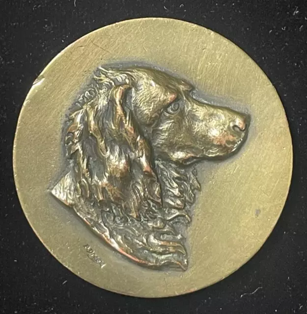 French Art Nouveau Art Deco Bronze Dog SPANIEL medal, R. Dreux