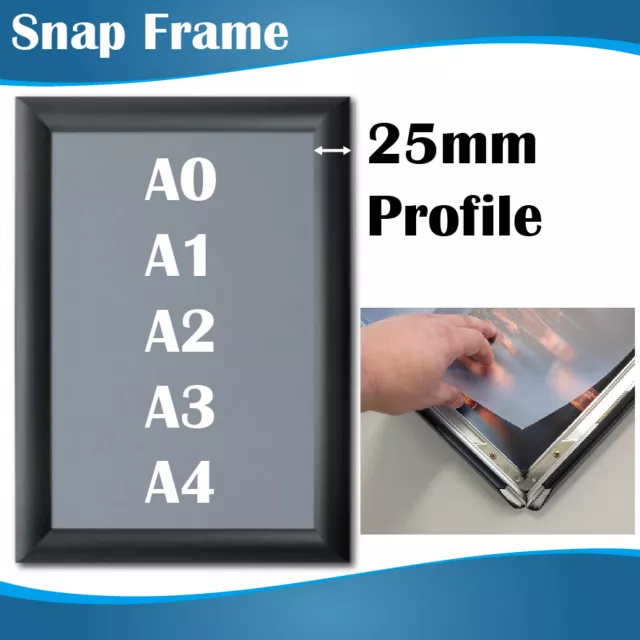 A0 A1 A2 A3 A4 25MM Profile BLACK Wall Mount Snap Frame Poster Frame