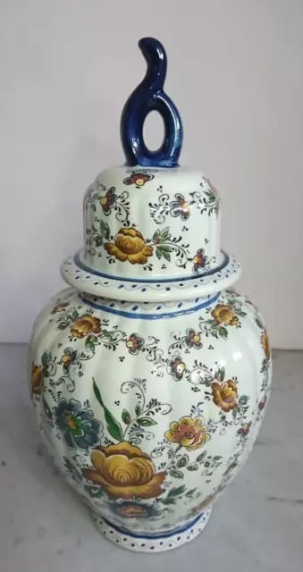 Pot Vase en Faïence avec couvercle Hubert BEQUET Décor Floral Fait Main