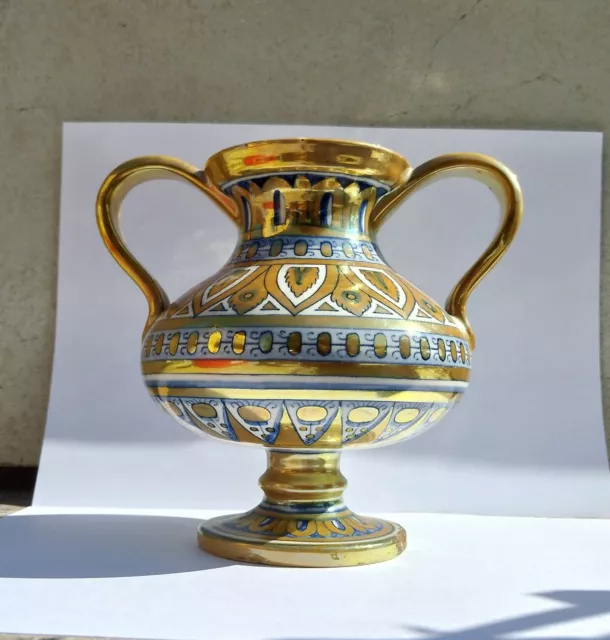 Antique Cantagalli Italian Majolica Lustre Two Handle Vase 19th