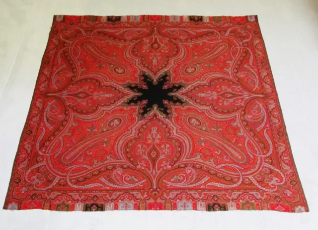 Antique Vintage French 19th Century Paisley Kashmir Design Shawl Multi color .