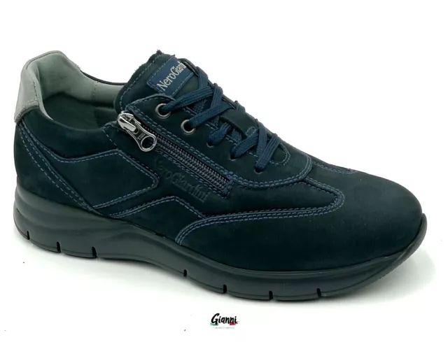 Scarpe uomo Nero Giardini I202501U sneakers sportive casual pelle nabuk Blu Navy