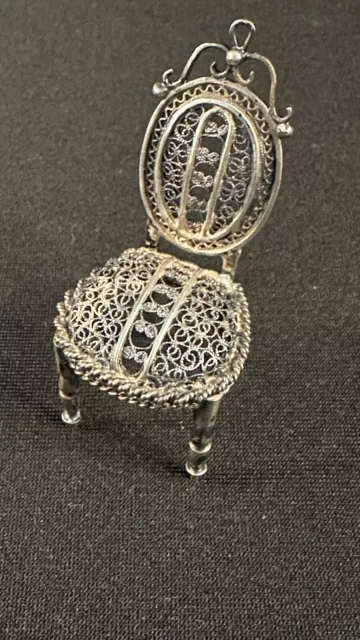 Antique Victorian Miniature Silver Filigree Chair Intricate Designs