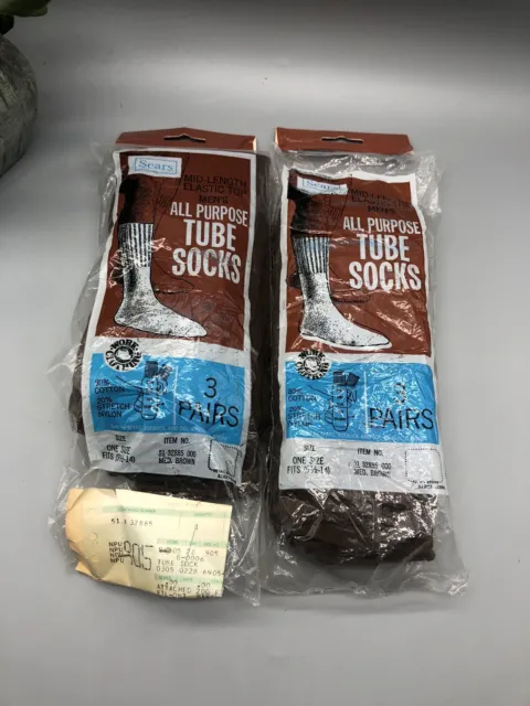 Vintage Sears All Purpose Brown Tube Socks (6 Pr) NOS Sz 9 1/2-14