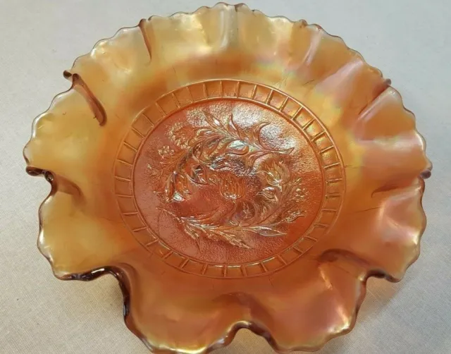 Art Deco Vintage Carnival Orange Glass Bowl 21cm