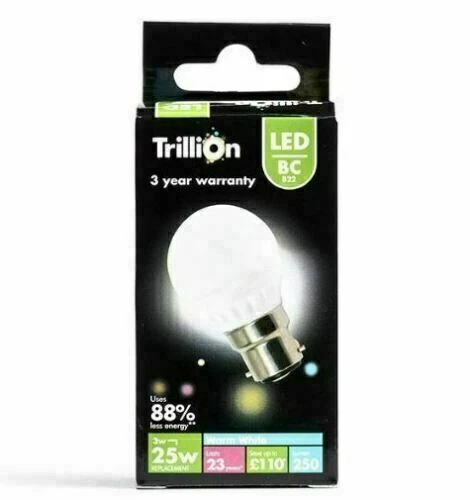 LED 3W = 25W Bayonet BC Golf Ball Light Bulb Lamp Warm White 25 Watt Globe