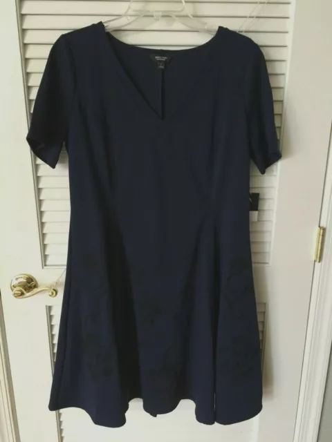 Simply Vera Wang Navy Blue Embroidered Fit & Flare Dress Medium Retail $58 NWT