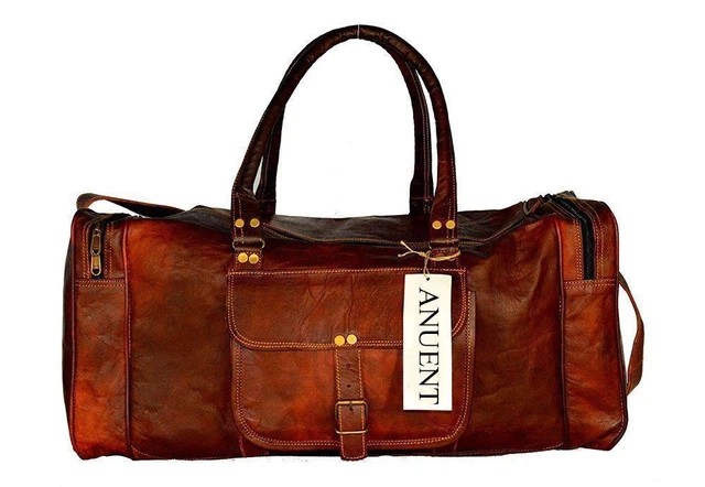 NEW Men genuine goat leather 24" brown duffel travel gym weekend overnight bag