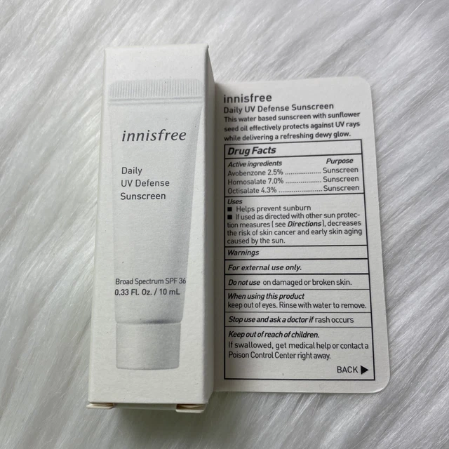 Innisfree Daily UV Defense Sunscreen SPF 36 0.33 oz/10 ml Deluxe Sample
