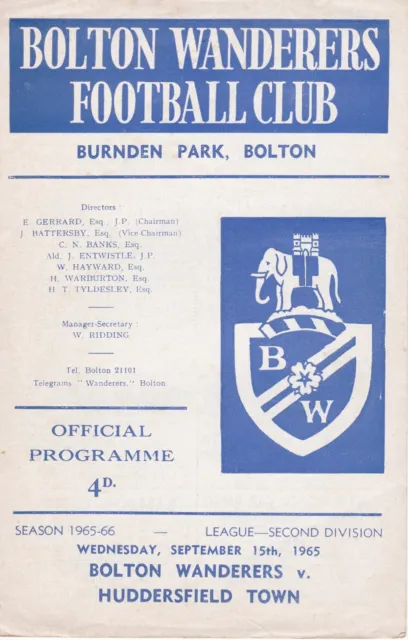 1965-66 Bolton Wanderers v Huddersfield Town, Division 2, very good