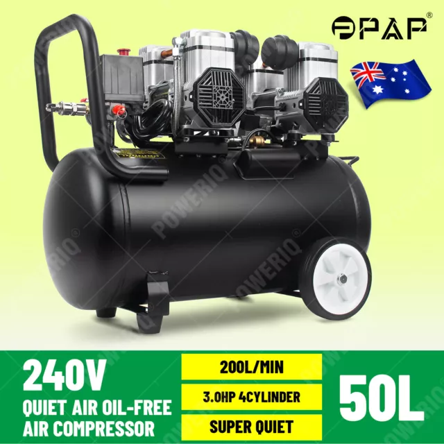 50L Air Compressor 3.0HP Oil-Free Quiet Electric Portable Air Inflator AU STOCK