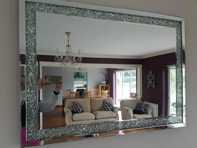 Extra large diamond crushed gems mirror 90cmx65cm lounge jewelled bedroom bling
