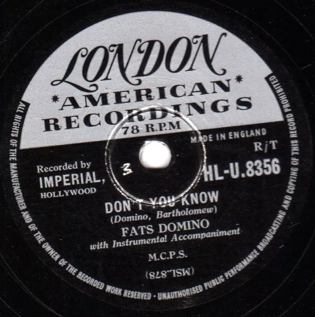 Classic Fats Domino 78   Honey Chile / Don't You Know  Uk London Hlu 8356 E/E-