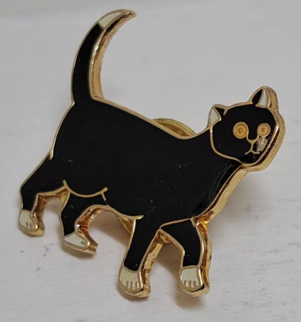 Gold Tone Black Cat Pin Badge Lapel Brooch Novelty Pets Animals Collectable