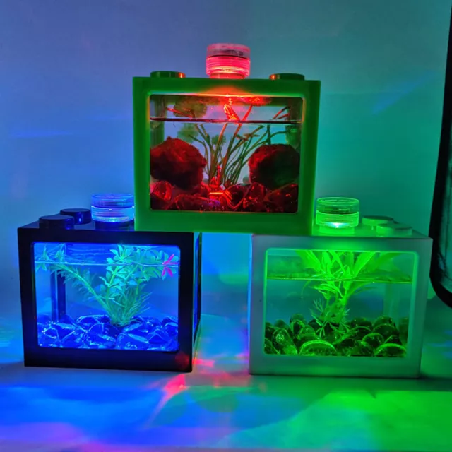 Fish Tank Transparent Decorative Mini Fish Tank with LED Light for Room Decor