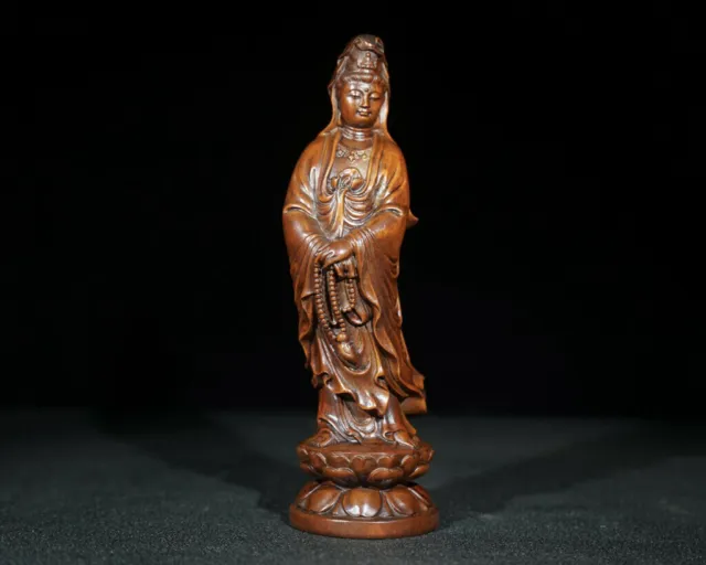 Chinese Natural Boxwood Handcarved Exquisite Guanyin Statue 23055