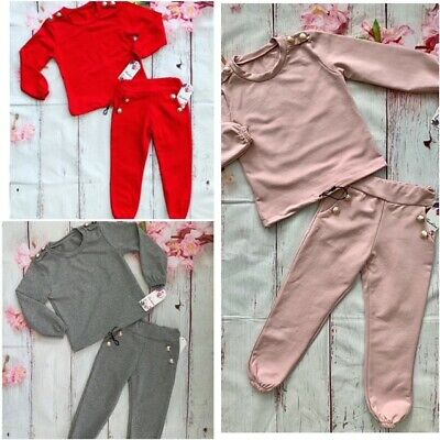 Girls tracksuit Lounge wear outfit Set Ages 2 4 6 8 10 & 12 BNWT Red Grey Pink