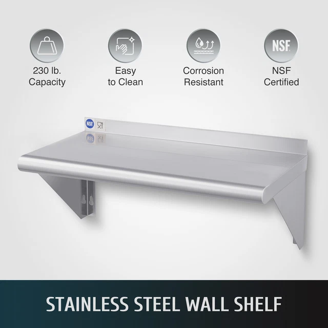 12"x24" Stainless Steel Kitchen Shelf NSF Wall Mount Garage Restaurant Shelving