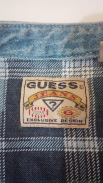 Vintage Guess 90s Women's Size Large 16-18 Top Button Up Denim Collar Shirt Blue