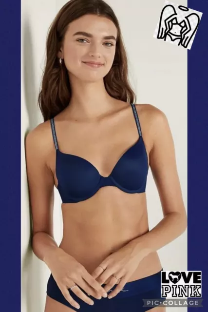 victoria’s Secret pink pushup bra Size 36DD VS Shine Straps Ensign Blue  Bling