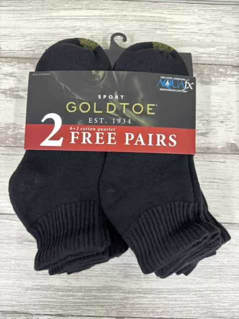 GoldToe Cotton Quarter Ankle Socks Bonus 6+2 (8-Pack) Black Men Size 6-12.5 NEW