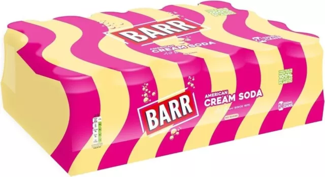 BARR since 1875, Cream Soda, 24 pack Fizzy Drink Cans, No Sugar, 24 x 330 ml