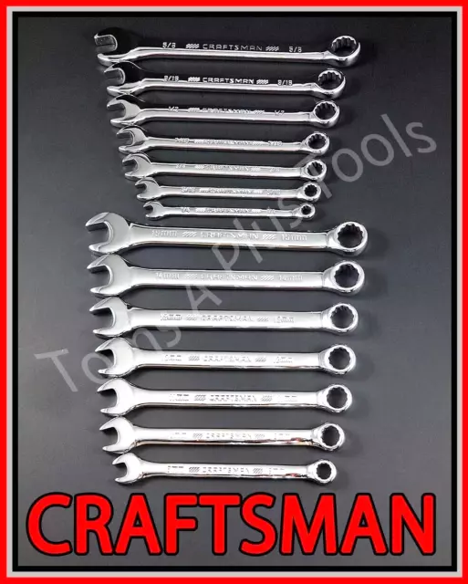 CRAFTSMAN TOOLS 14pc POLISHED Chrome SAE & METRIC 12pt Combination Wrench set