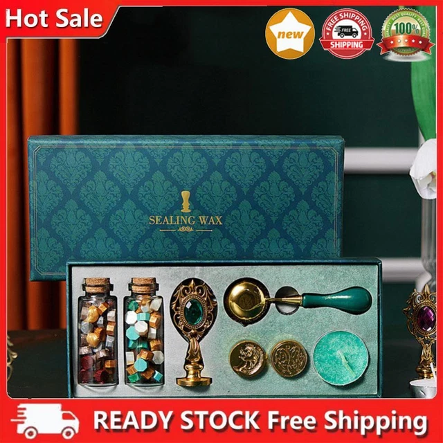 Vintage Paint Seal Set Wax Stamp Gift Box Envelope Seal Wax Beads (A