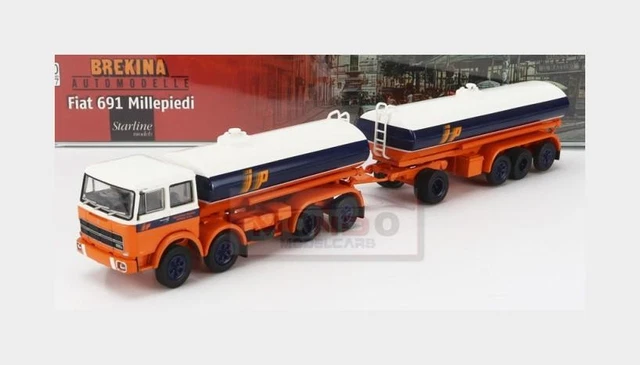 Camion Fiat 691 Millepiedi Avec Remorque Grise - Modèle Réduit BREKINA échelle HO 1:87 | Collection Véhicule Années 1960