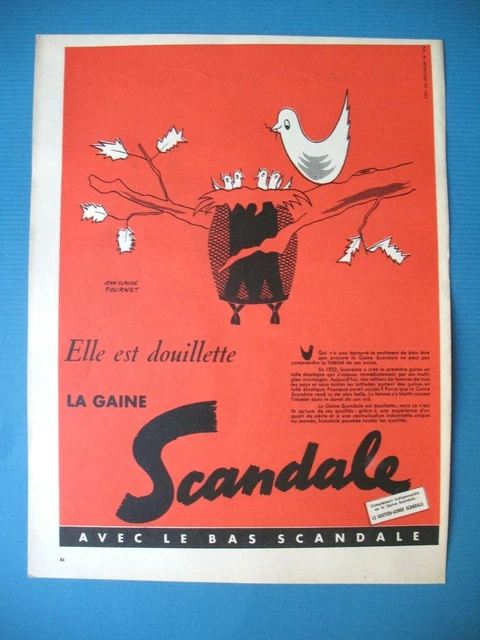 Publicite De Presse Scandale Gaine Lingerie Nid Oiseau Illustration Fournet 1955