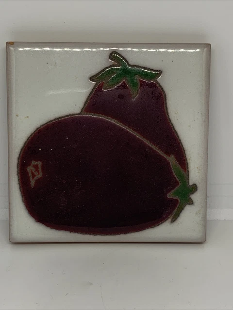 VTG Italian Italy 4” Clay TILE  TRIVET No 93 Hand Painted Egg Plant