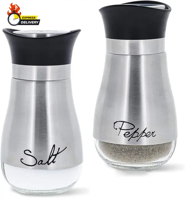 Stainless Steel Salt and Pepper Shakers Set with Glass Bottle, Spice Dispenser K