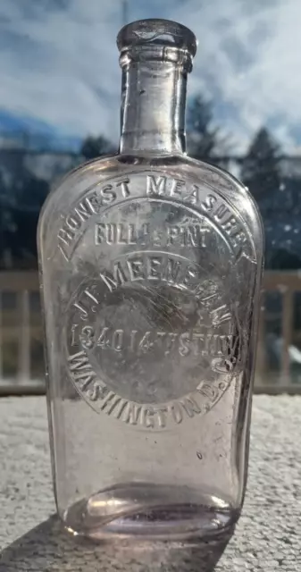 J.F. Meeneham Clear Half Pint Washington DC Strap Sided Whiskey Flask