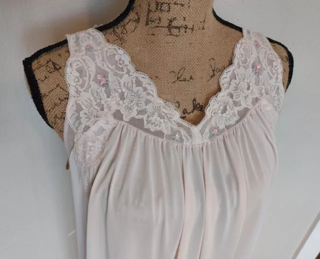 Vintage Shadowline Semi Sheer Pink Nylon Nightgown Size Small