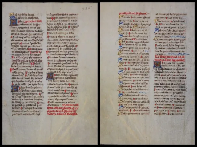 Handschrift Pergament Blatt aus Stundenbuch um 1500 farbige Initalen (92)