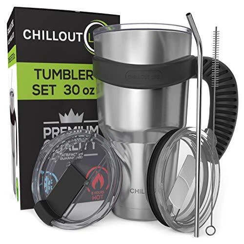 Stainless Steel Travel Mug with Handle 30 oz – 6 Piece Set