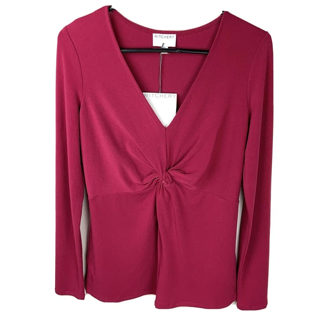 NWT Witchery sz XS pink magenta purple knot front long sleeve top blouse shirt