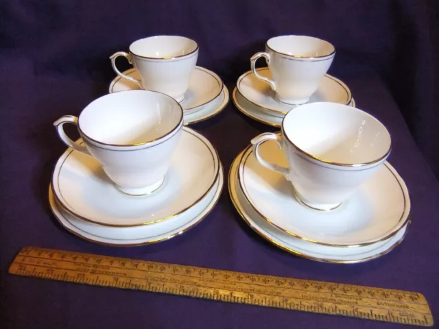 Duchess "Ascot" Fine Bone China, Four Trios (Teacup, Saucer & Side Plate).