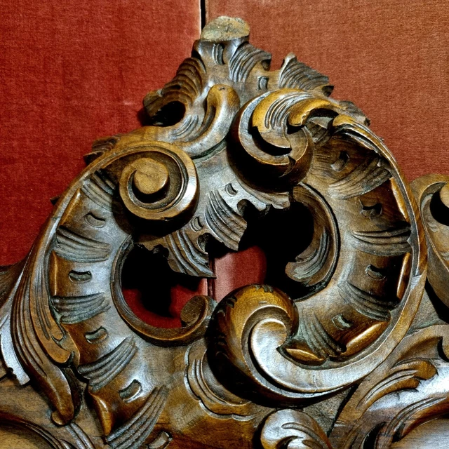 Pediment flower scroll leaves carvings Antique french architectural salvage 29"