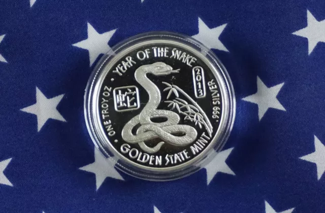 GSM 2013 Year Of The Snake Uncirculated 1oz .999 Fine Solid Silver Round   E