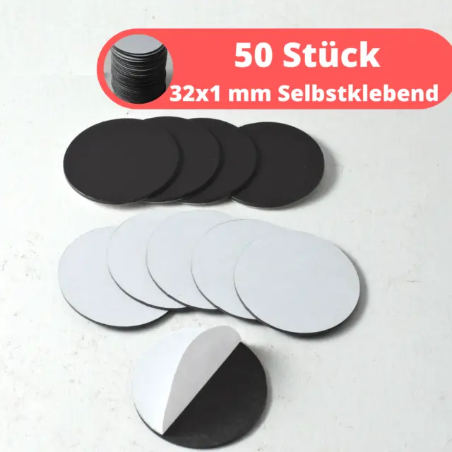 50 Stück Magnetbases Gummi rund D32x1 mm selbstklebend Magnet Plättchen