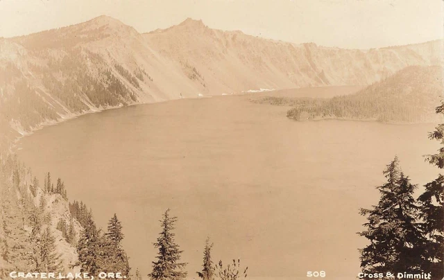 Vintage RPPC Postcard Crater Lake Oregon real photo nature birdseye view stamped