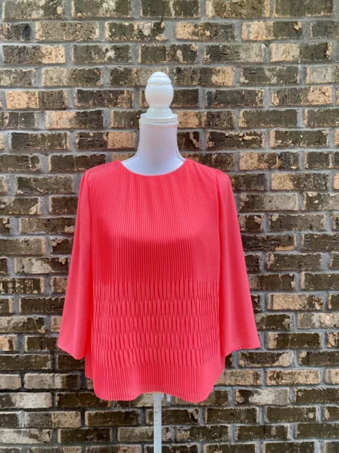 TED Baker Pleated Neon Pink Shirt Womens Size US 6 Small Barbie Top Blouse
