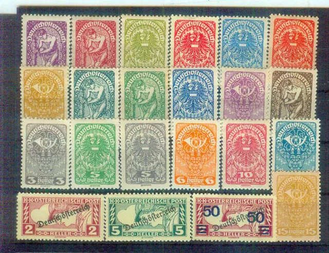 Lot Briefmarken aus dem ehemaligen Deutschösterreich, ungebraucht mit Falz