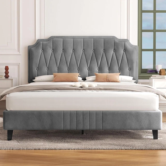 5FT KING BED Frame Upholstered Platform Bed with Adjustable Button