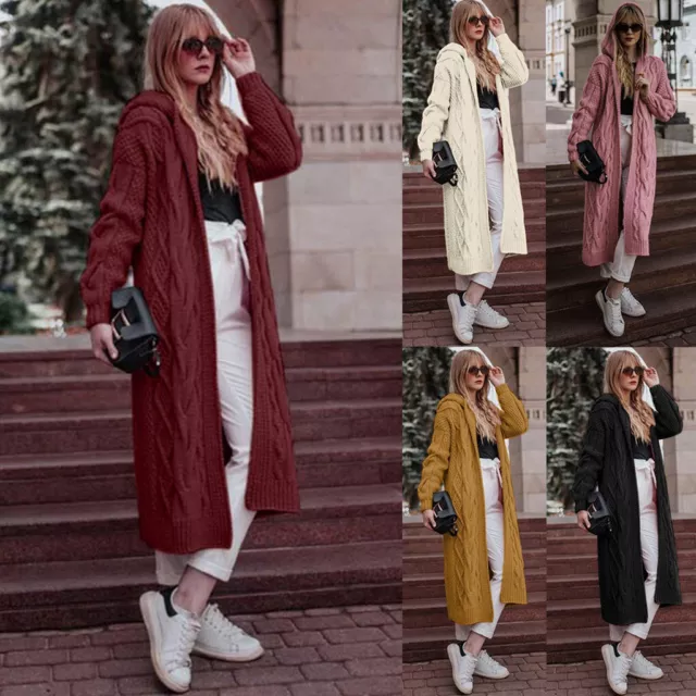 Women Long Sleeve Oversized Loose Knitted Sweater Jumper Cardigan Outwear Coat