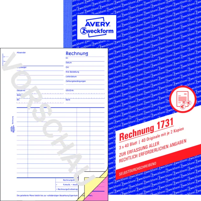 1x Zweckform Rechnung 1731 A5 selbstdurchschreibend 3x 40 Blatt Formularbuch