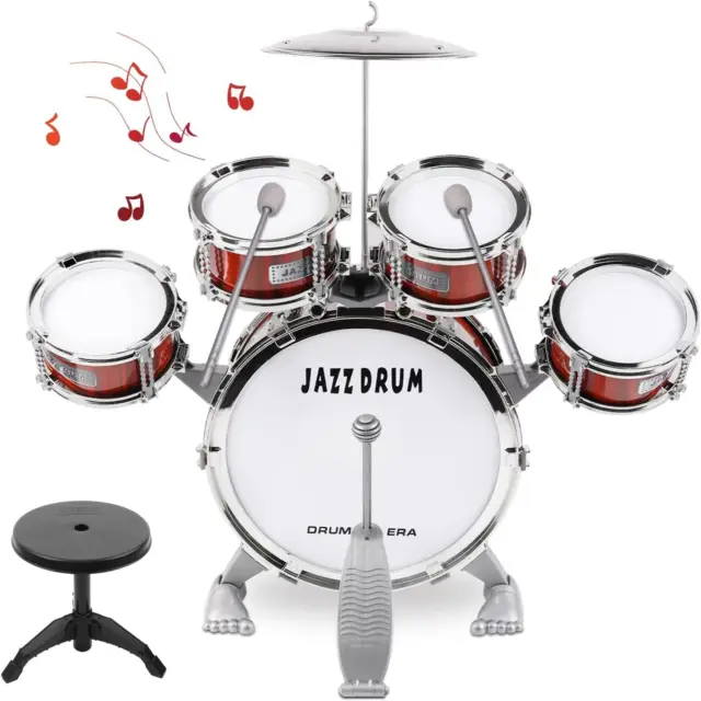 Junior Kids Drum Kit,Toddler Jazz Drum Toy 5 Drums & Cymbal Kit with Stool Mini