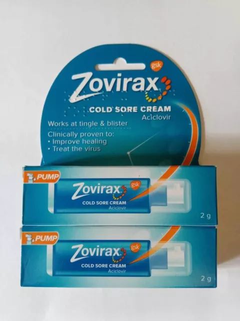 2x Zovirax Cold Sore Treatment Cream, Pump Dispenser, 2 g Exp 11-24